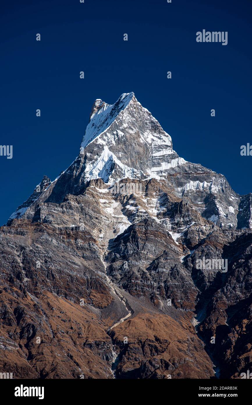 Machapuchare, Himalaya, Fischschwanz, 6997m, heiliger Berg, Mardi Himal, Annapurna Region, Nepal Stockfoto