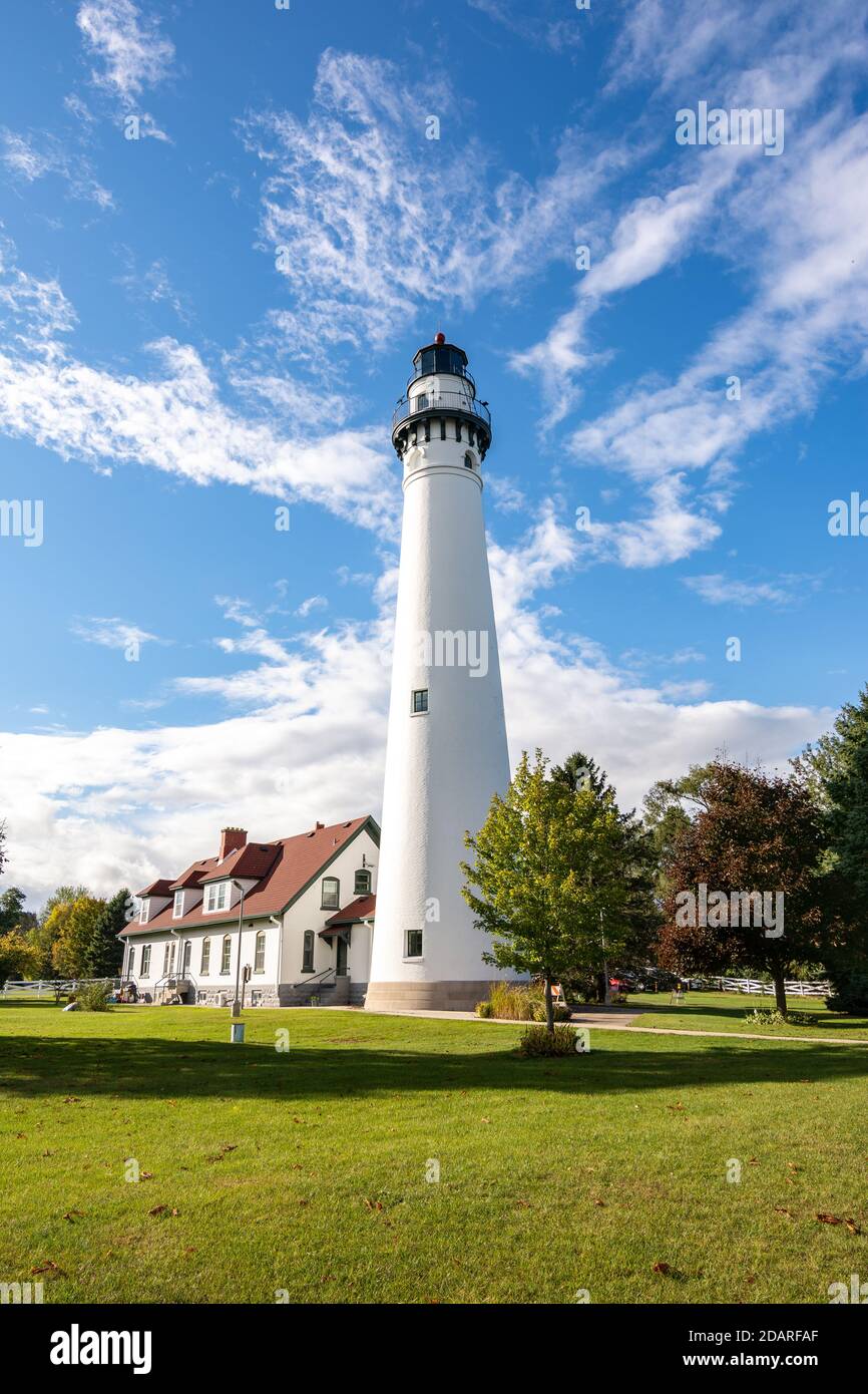 Wind Point Leuchtturm in der Nachmittagssonne. Racine, Wisconsin, USA. Stockfoto