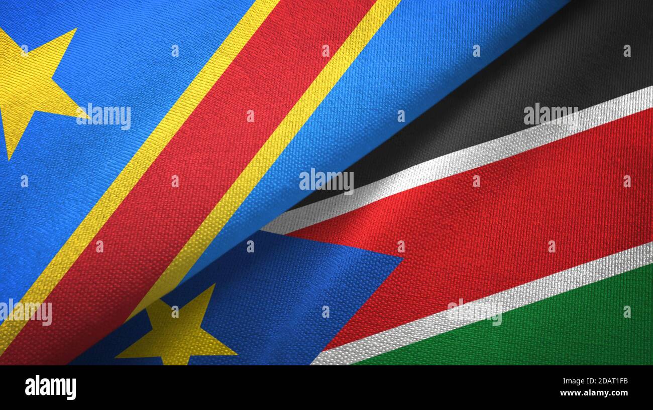 Kongo Demokratische Republik und Südsudan zwei Flaggen Textiltuch Stockfoto