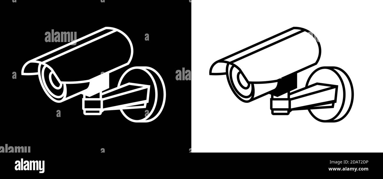 cctv-Kamera für den Außenbereich. Symbol auf schwarzem und weißem Hintergrund Stock Vektor