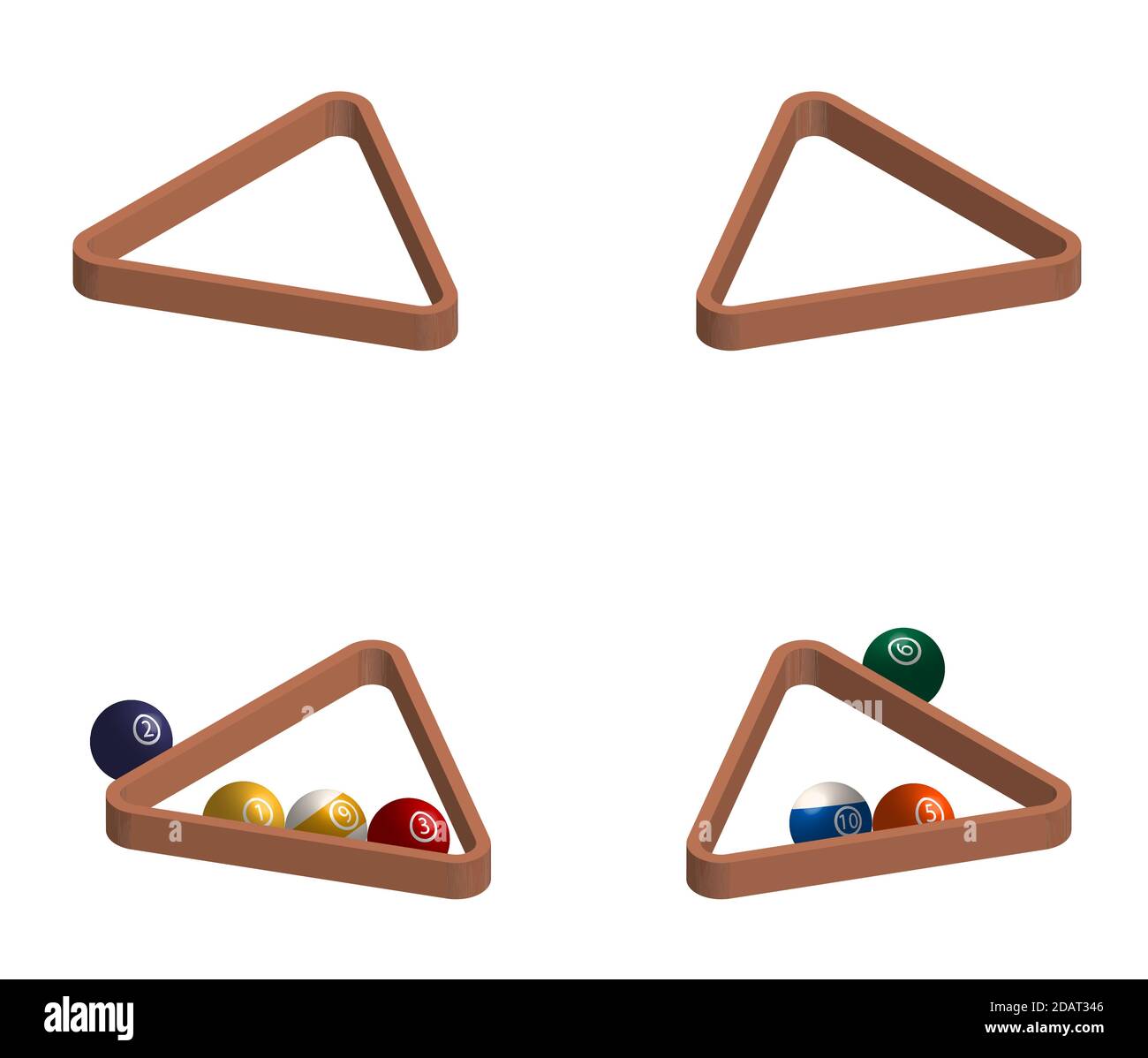 Dreieck zum Billard spielen, Bälle für Pool und Snooker in einem realistischen Design. Isolierter Vektor auf weißem Hintergrund Stock Vektor