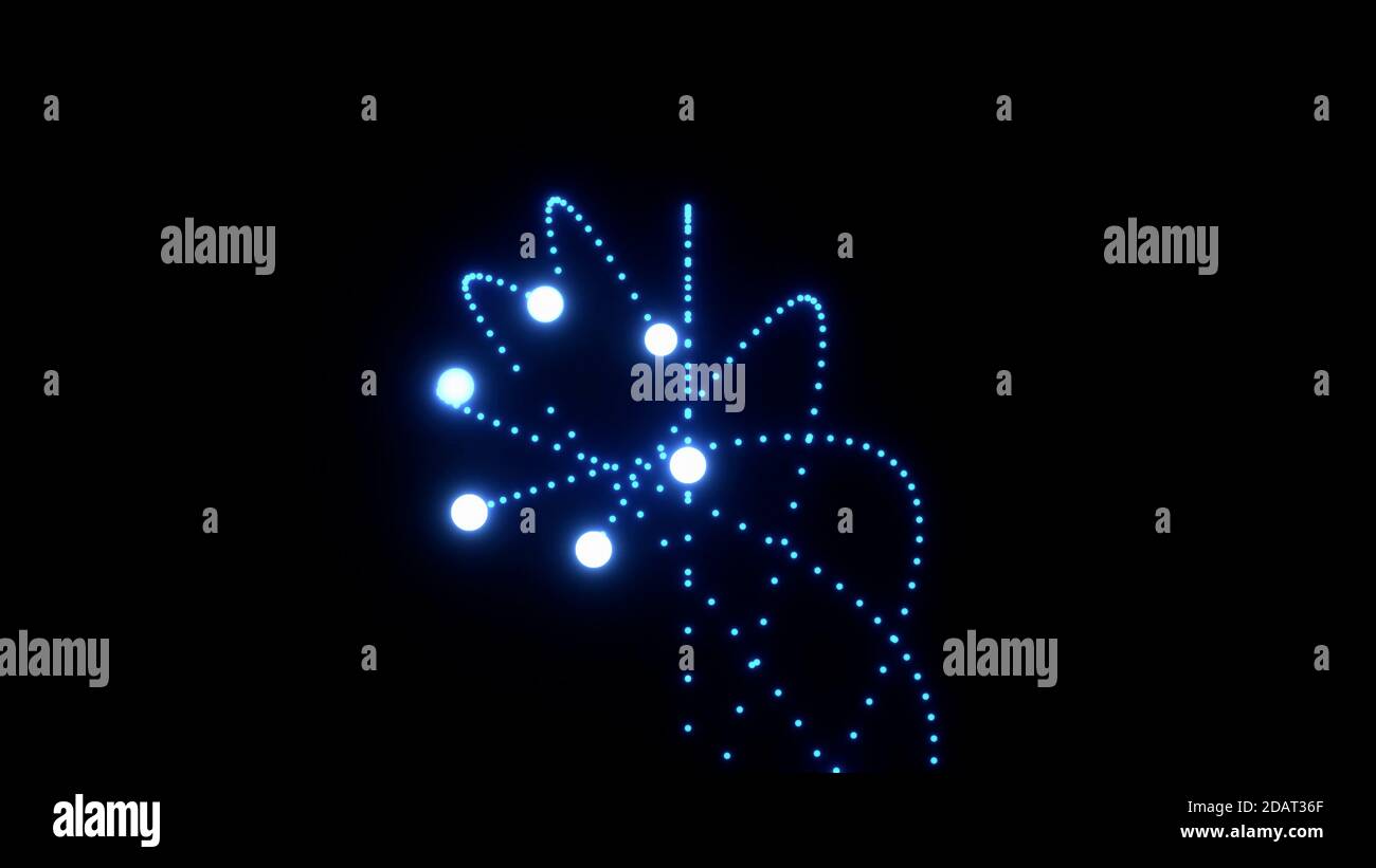 Abstrakter 3D-Hintergrund für die Geschäftspräsentation, leuchtende Kugeln mit gepunkteten Linien-Trails mit dynamischer Kreisbewegung, 3D-Rendering Stockfoto