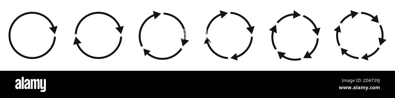 Pfeilsymbole eingestellt. Kreisförmige Pfeile. Kreispfeil. Vektorgrafik. Schild aktualisieren oder neu laden. Stock Vektor
