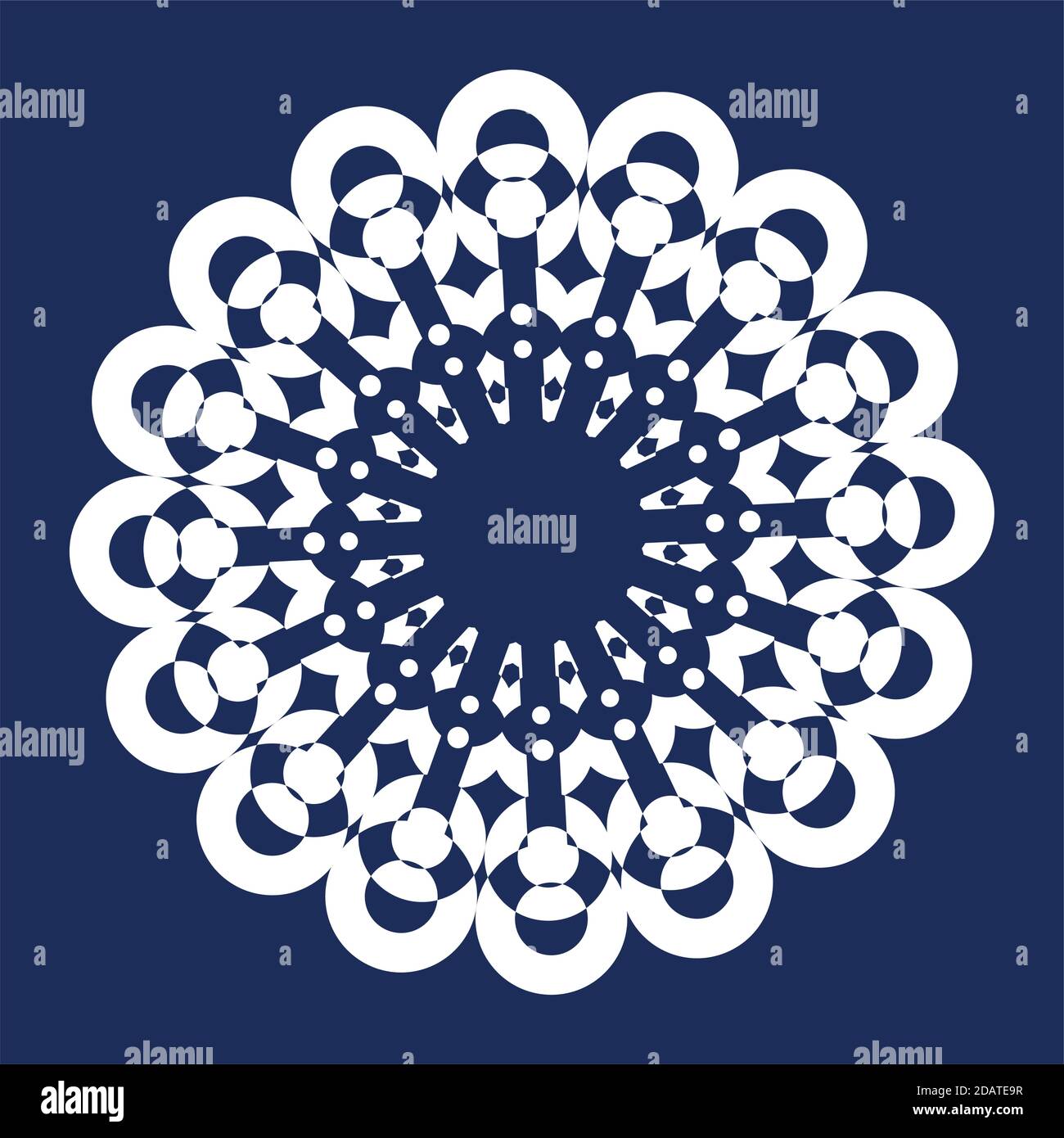 Das weiße Schneeflocken-Symbol ist vor einem blauen Hintergrund isoliert. Stock Vektor