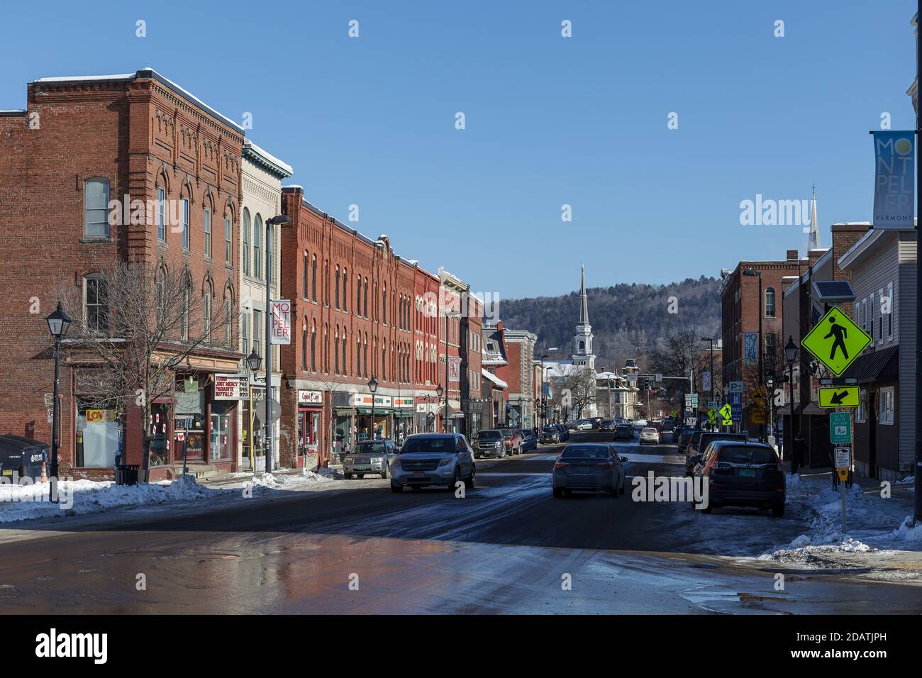 MONTPELIER, VERMONT, USA - 20. FEBRUAR 2020: Blick auf die Hauptstadt Vermont im Winter Stockfoto