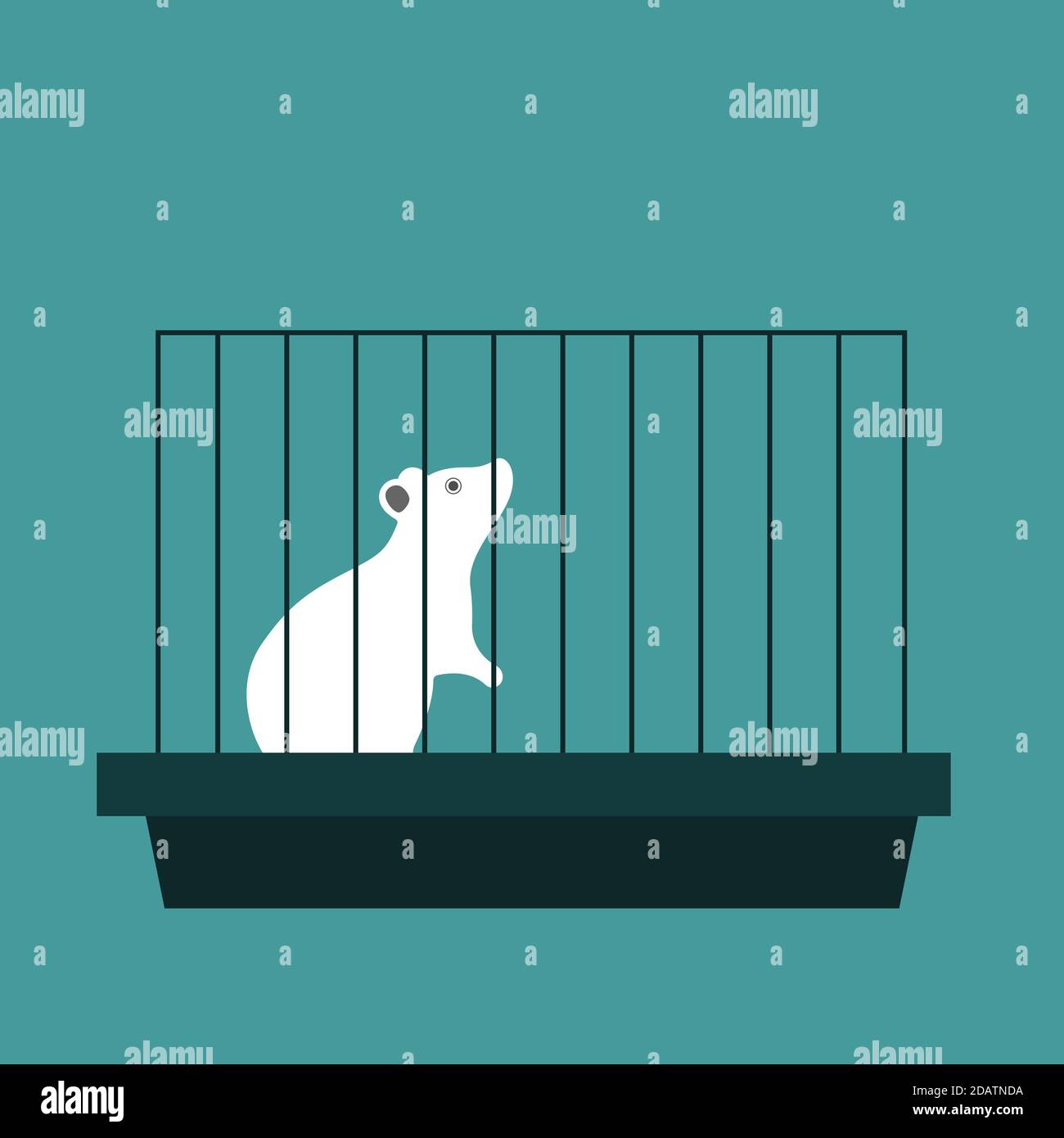 Experimentelle Labor weiße Maus in einem Käfig. Flache Vektor-Illustration auf blauem Hintergrund Stock Vektor