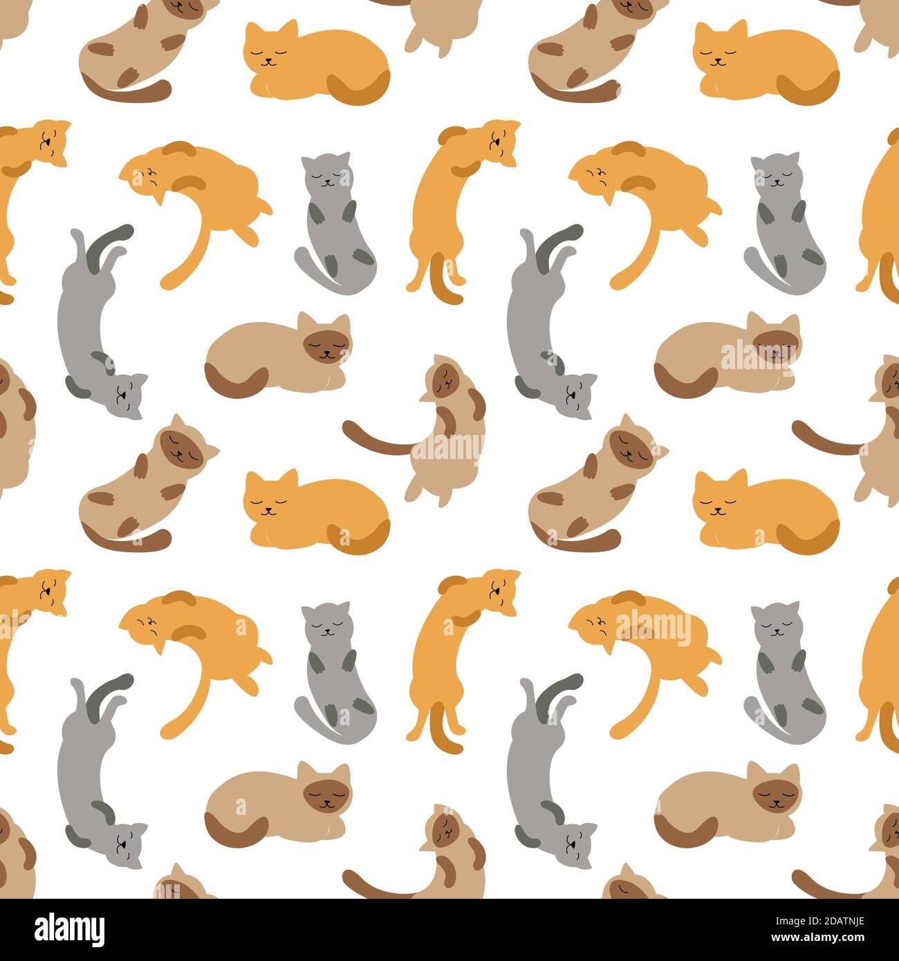 Nahtlose Muster schlafen Katzen verschiedener Rassen Vektor-Illustration Stock Vektor