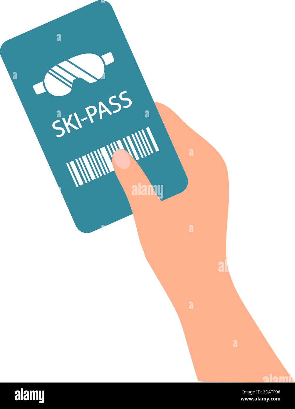Skipass. Skiliftticket in der Hand. Flache Vektorgrafik Stock Vektor