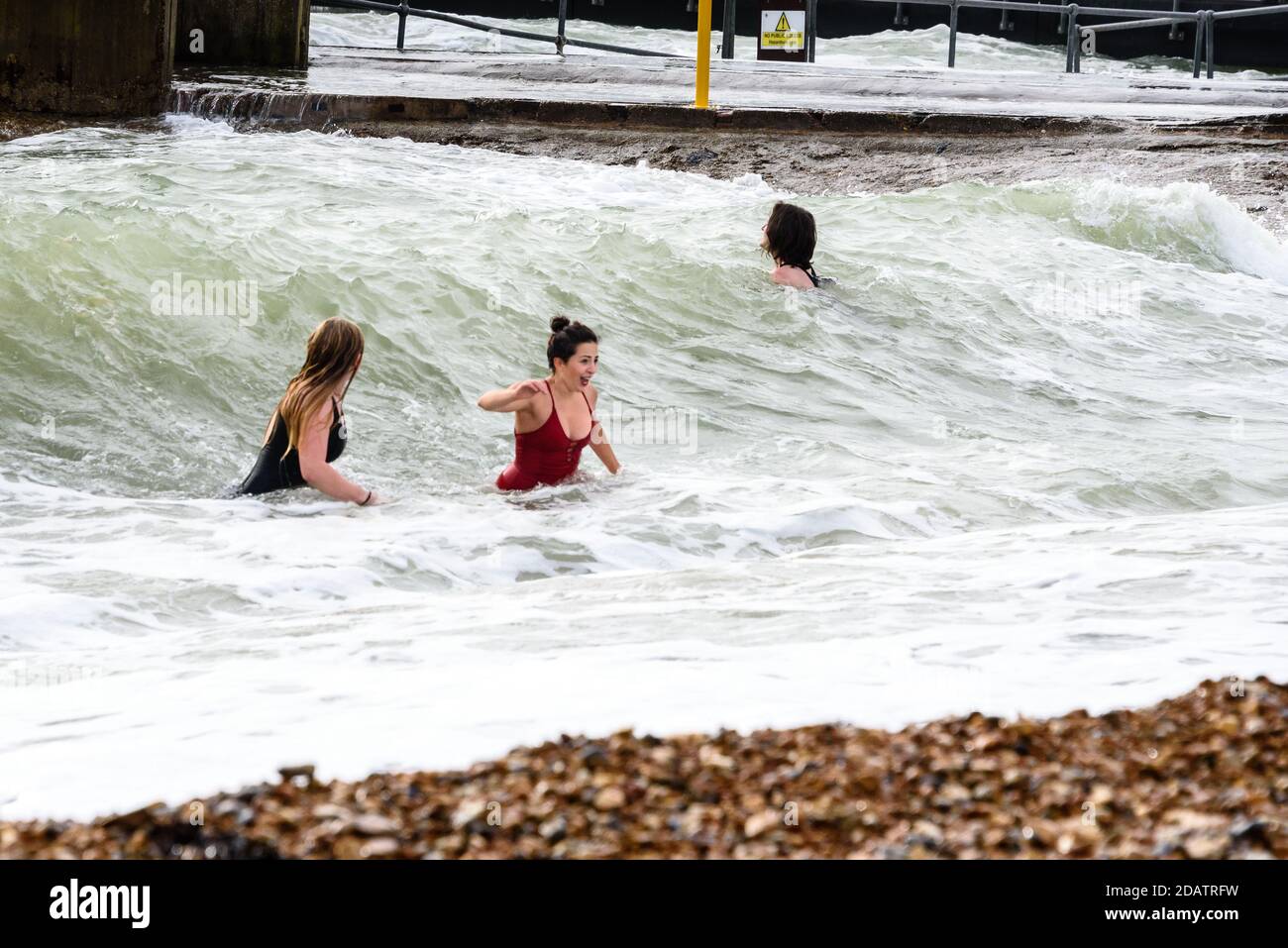 Shoreham, West Sussex, UK Sonntag, 15. November 2020UK Wetter: Open Water Schwimmer trotzen dem Meer in der relativen Ruhe des Shoreham Harbour, da die Bedingungen an exponierten Stränden zu wild sind. Foto ©Julia Claxton Credit: Julia Claxton/Alamy Live News Stockfoto