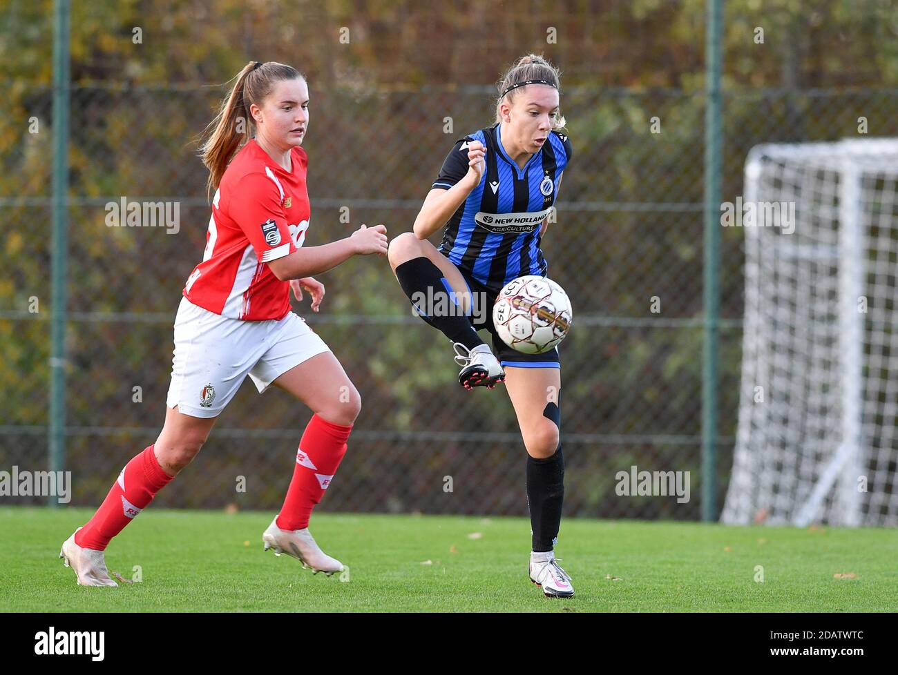 Talitha De Groote (20 Brügge) im Bild mit Davinia Vanmechelen von Standard (25) während eines weiblichen Fußballspiels zwischen Standard Femina de Liege und Club Brugge YLA am siebten Spieltag der Saison 2020 - 2021 der belgischen Scooore Womens Super League , samstag, 14. November 2020 in Angleur, Belgien . FOTO SPORTPIX.BE / SPP / DAVID CATRY David Catry / Sportpix.be / SPP Stockfoto