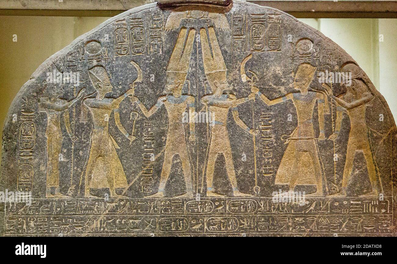 Ägypten, Kairo, Ägyptisches Museum, oberer Teil der Stele von Merenptah, berühmt, weil es die erste Erwähnung von Israel zeigt. Stockfoto