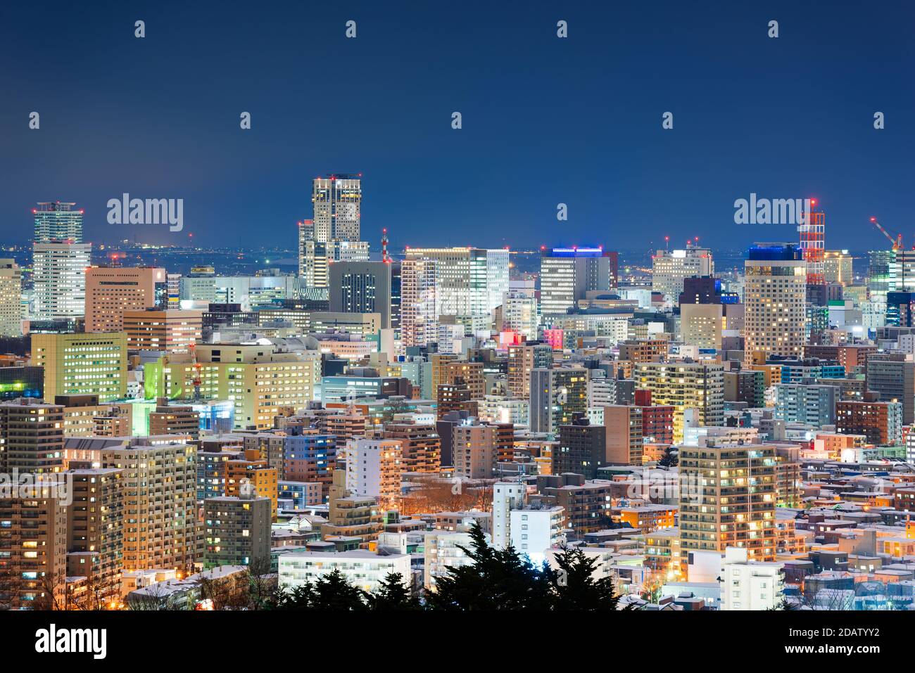 Sapporo, Japan Stadtbild in der Innenstadt bei Nacht. Stockfoto