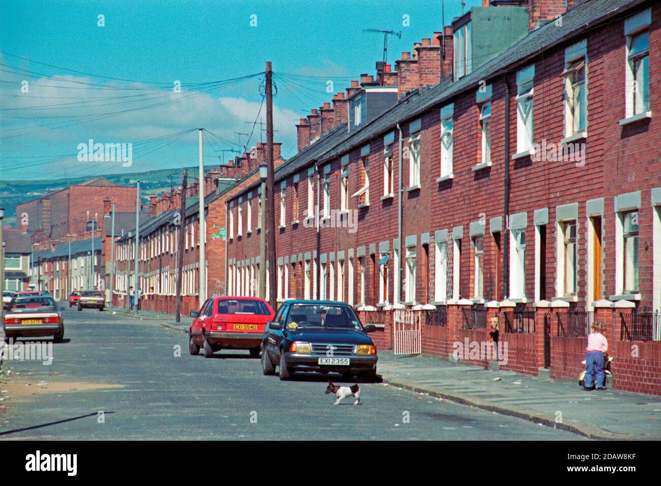 Reihenhäuser, Falls Road Area, 08. September 1986, Belfast, Nordirland Stockfoto