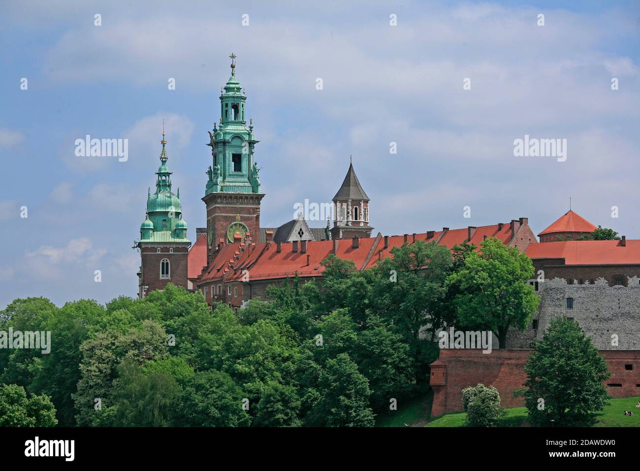 Die Türme der Kathedrale und der Wawel Royal Castle Auf dem Wawel-Hügel in Krakau Stockfoto