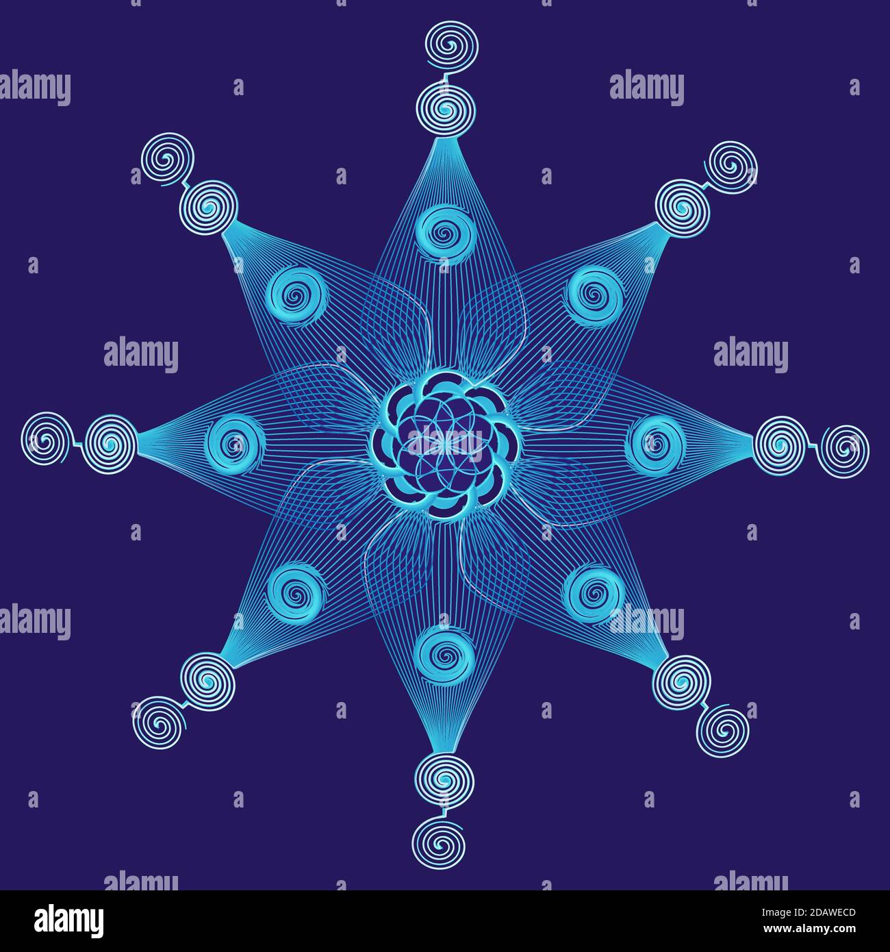 Geometrische Blume auf schwarzem Hintergrund, Farbgeometrie, stilisierte Blume, Vektorgrafik Stock Vektor