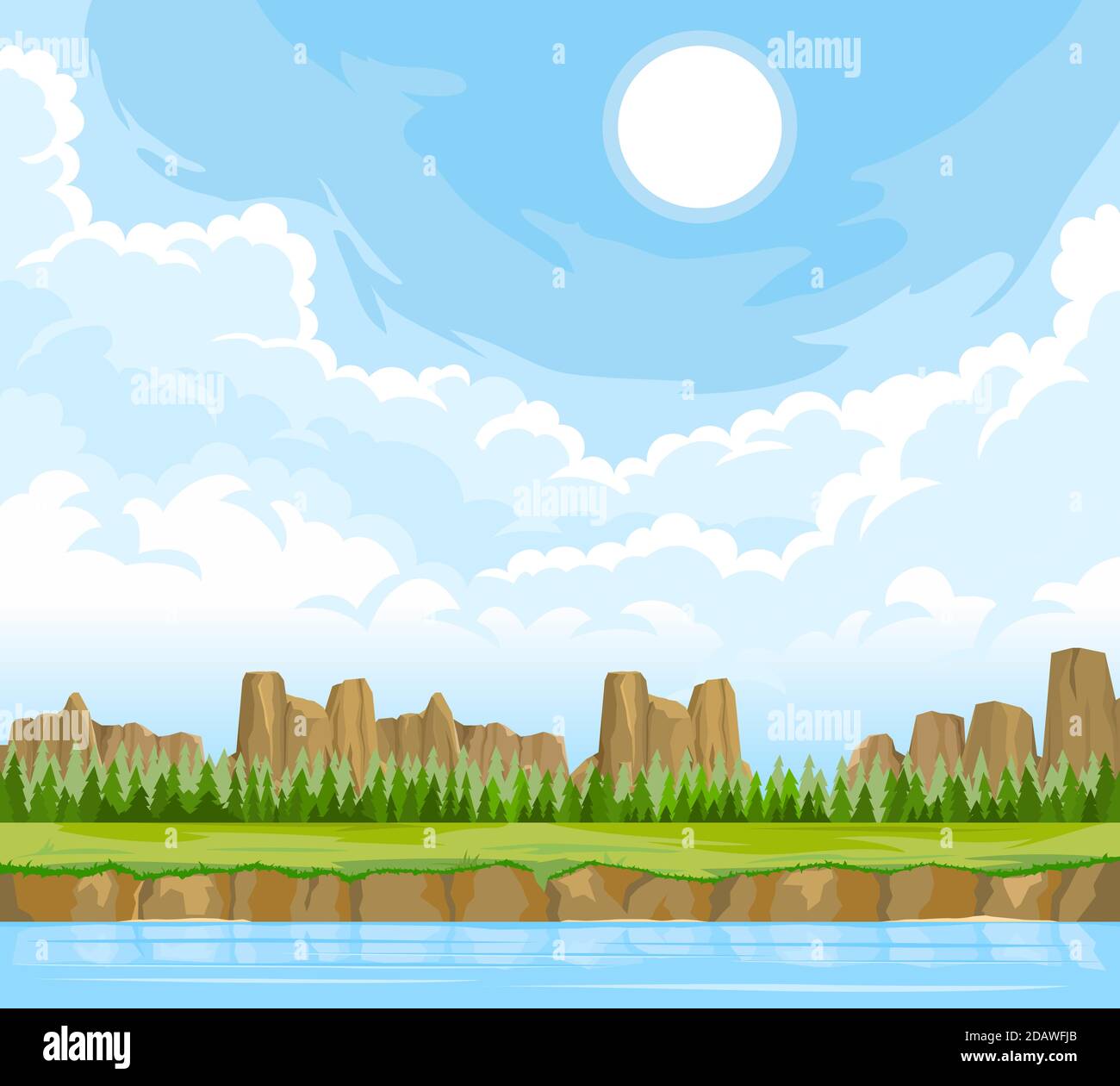 Sommerlandschaft mit Fluss Stock Vektor