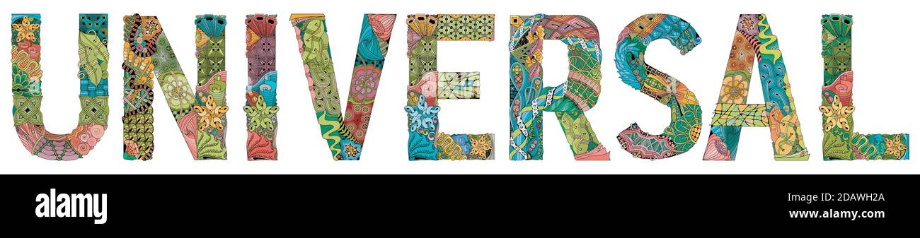 Word UNIVERSAL. Vektor zentangle Objekt für die Dekoration Stock Vektor