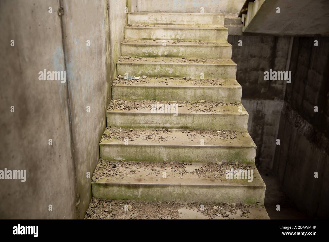 Betontreppe in einem verlassenen Wohnhaus Stockfoto