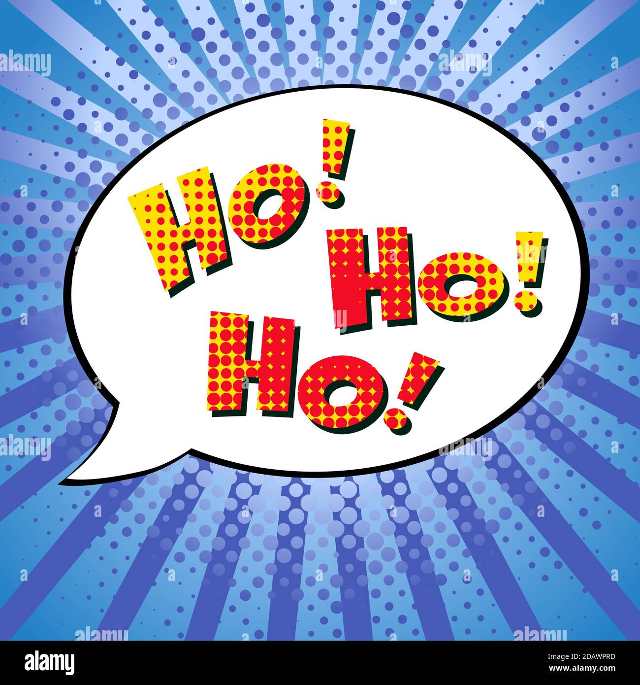 Ho-ho-ho Weihnachtsbanner. Quadrat blauen Hintergrund und helle Wort Wolke ho-ho-ho! Dekorative rote Buchstaben. Isolierte abstrakte Grafik-Design-Vorlage. Greeti Stock Vektor