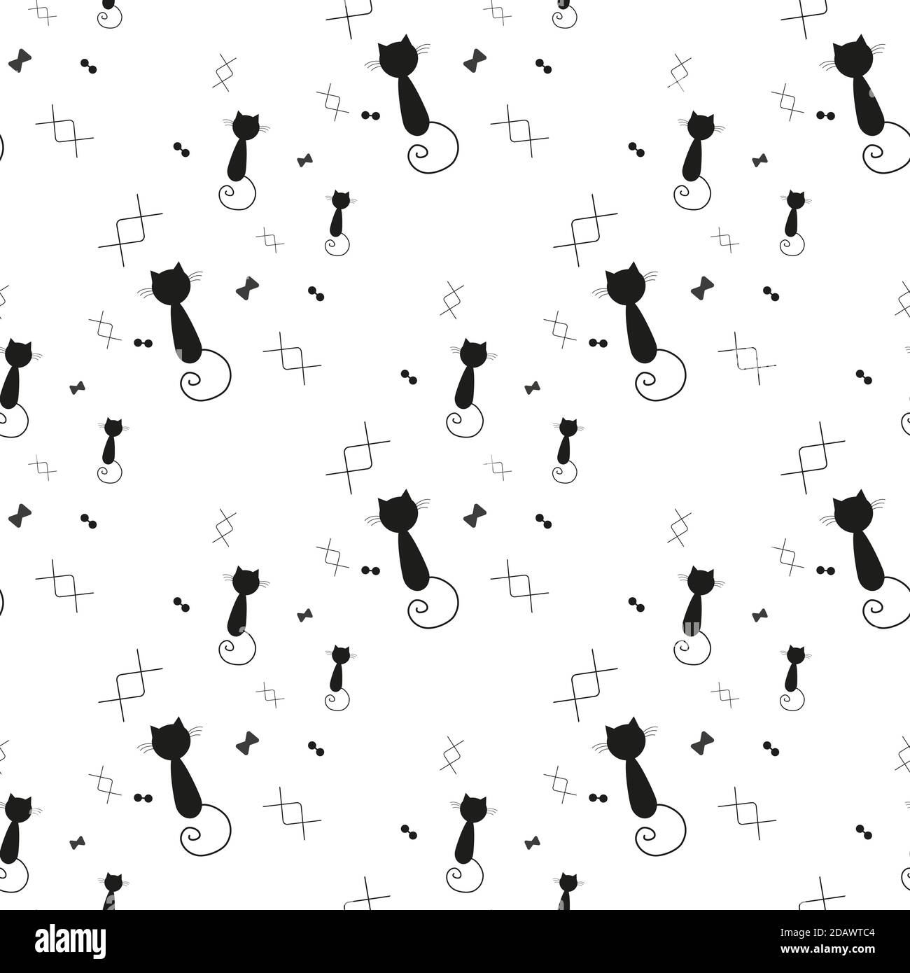 Cute Cartoon Cat Vektor-Symbole, Nahtloses Muster Und Hintergrund Stock Vektor