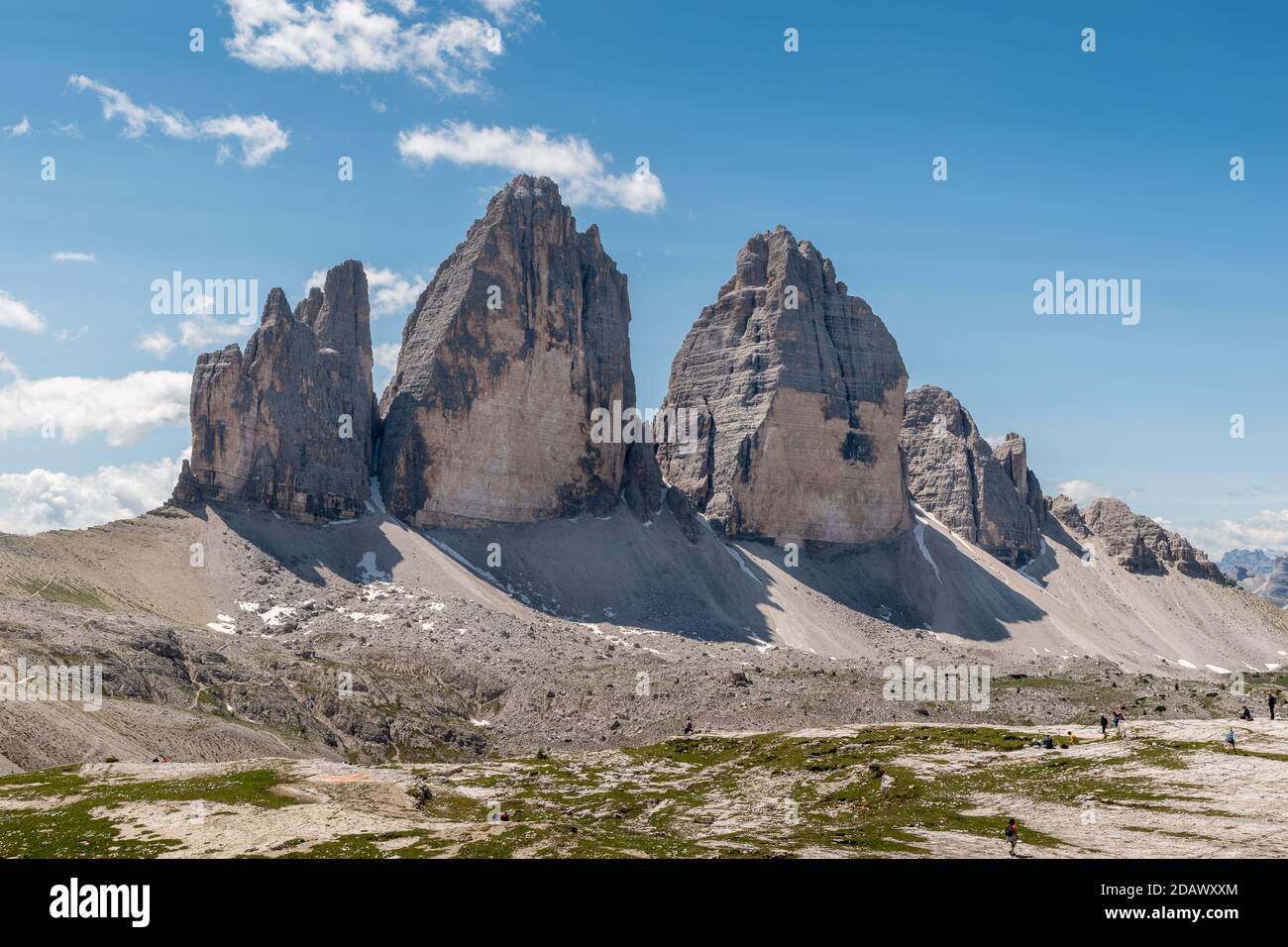 Die 3 Zinnen sind das Wahrzeichen der Dolomiten und das Naturhighlight Italiens. Stockfoto