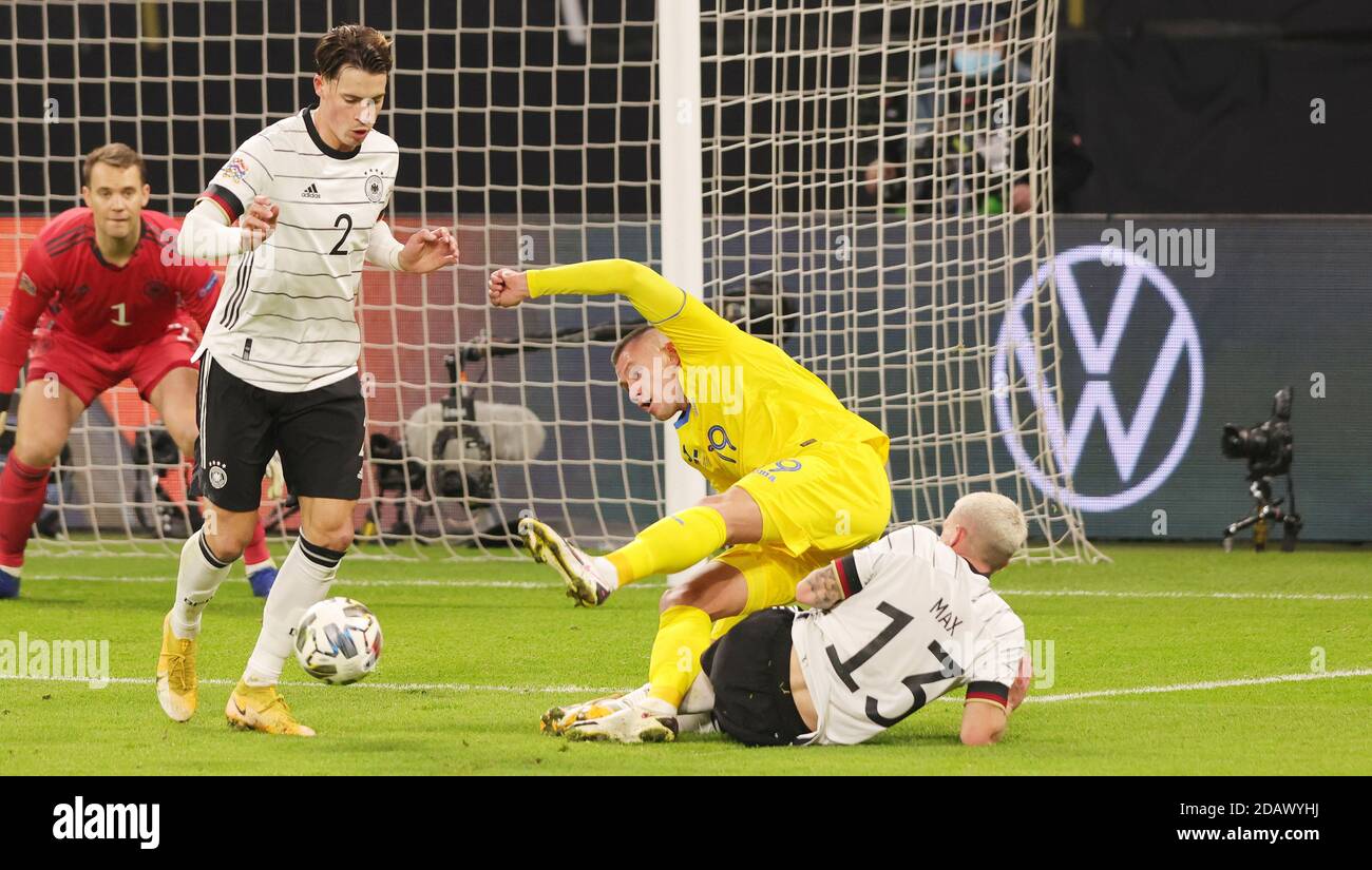 Oleksandr Zubkov von Uktine und Robin Koch, Philipp Max von Deutschland während der UEFA Nations League, Qualifikationsspiel zwischen Deutschland und Uktine am 14. November 2020 in der Red Bull Arena in Leipzig - Foto Ralf Ibing / firo Sportphoto / DPPI / LM Stockfoto