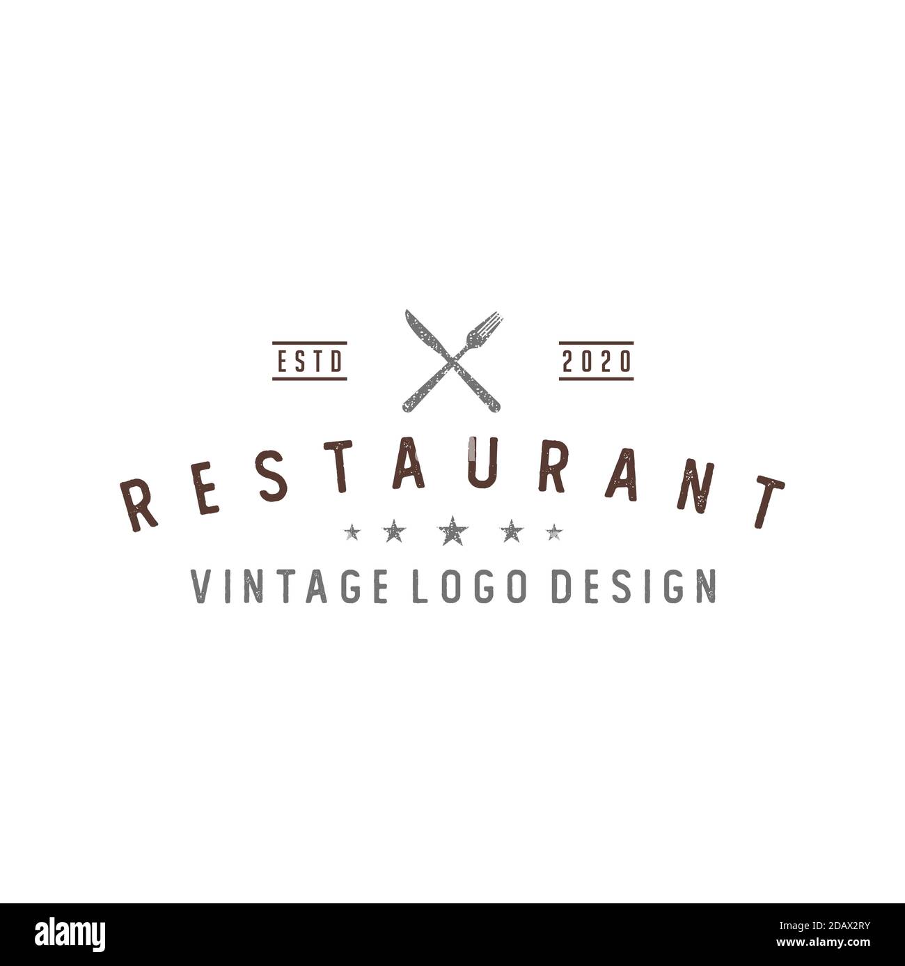 Gekreuzte Messer und Löffelgabel Rustikales Vintage Retro Restaurant-Logo Design Stock Vektor