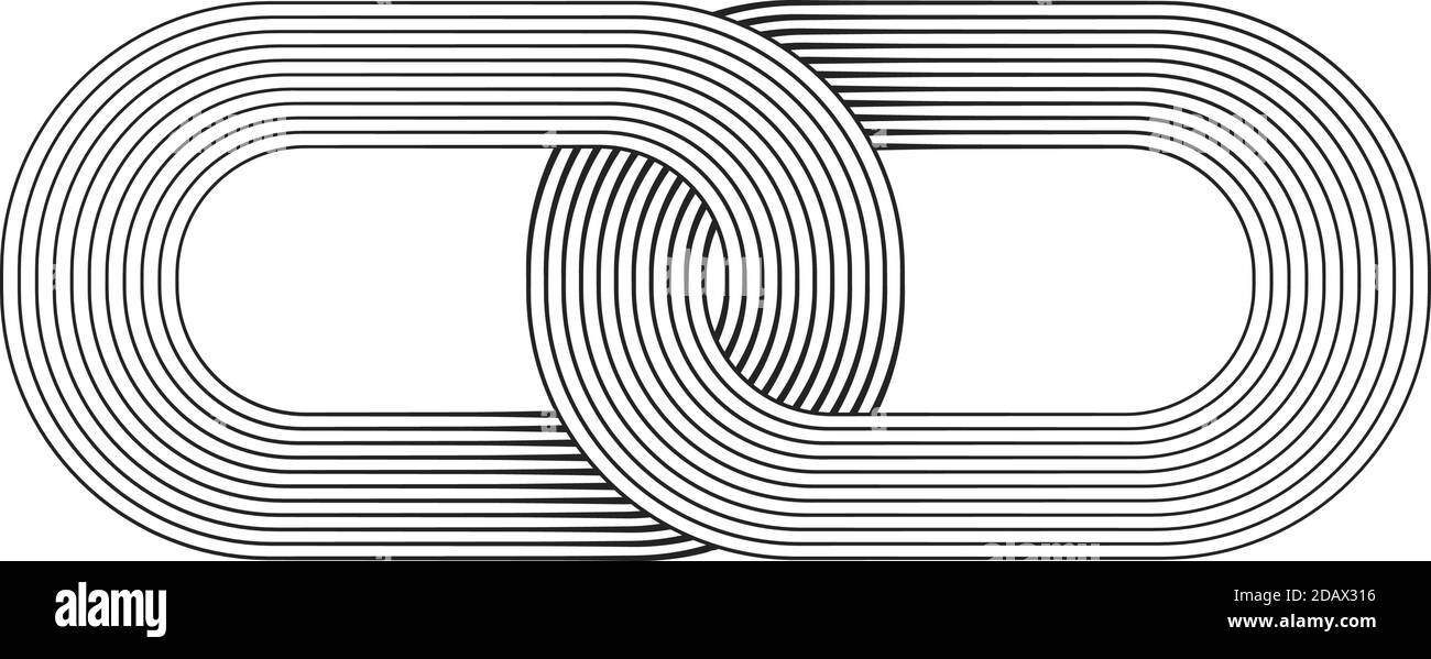 Schwarze Linien mit unterschiedlicher Breite, die ein Kettenglieder Symbol macht. Halbtoneffekt. Vektorelement für Ihr Design. Stock Vektor