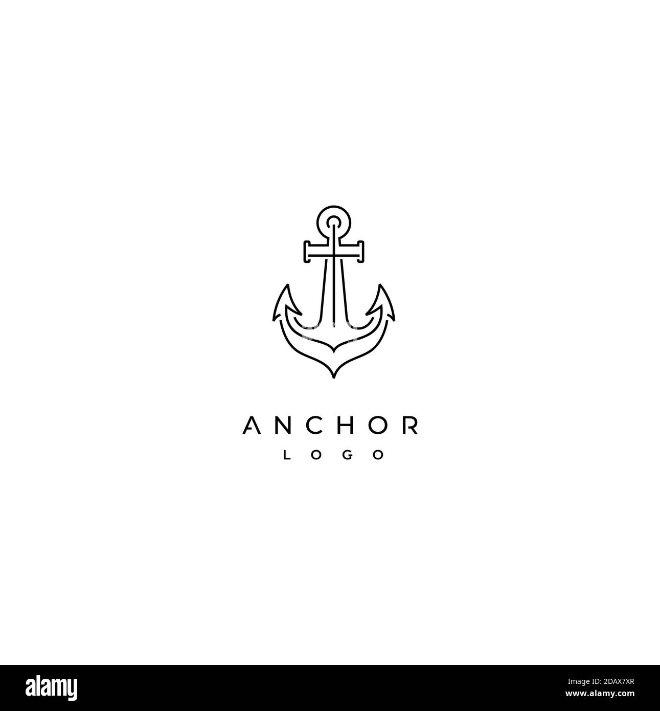 Einfaches Mono Line Art Anchor Boat Schiff Nautical Logo Design Stock Vektor