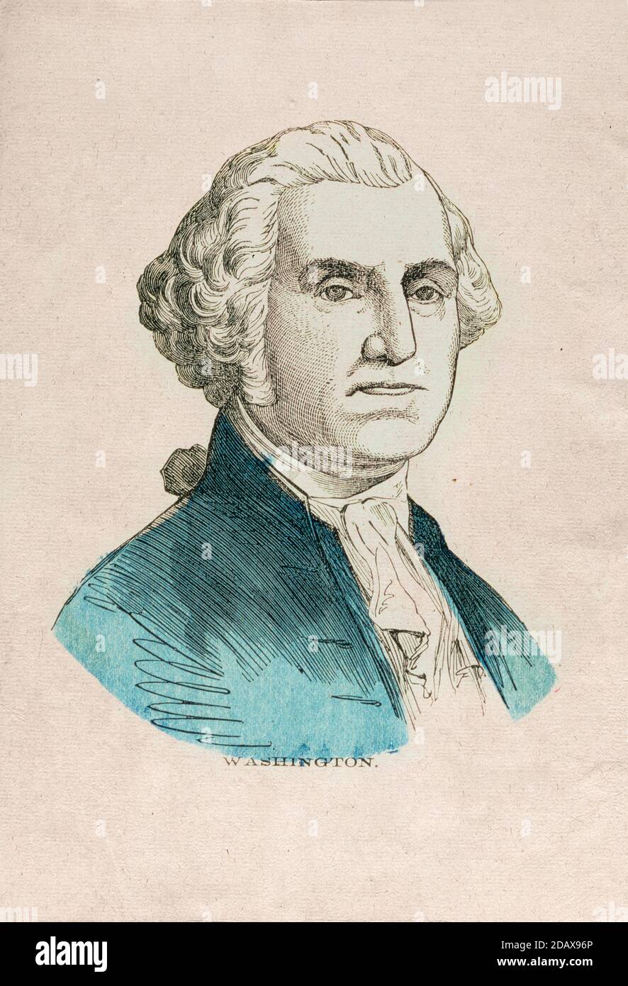 Gravur von Präsident George Washington. George Washington (1732 – 1799) war ein amerikanischer politischer Führer, Militärgeneral, Staatsmann und Gründer Stockfoto