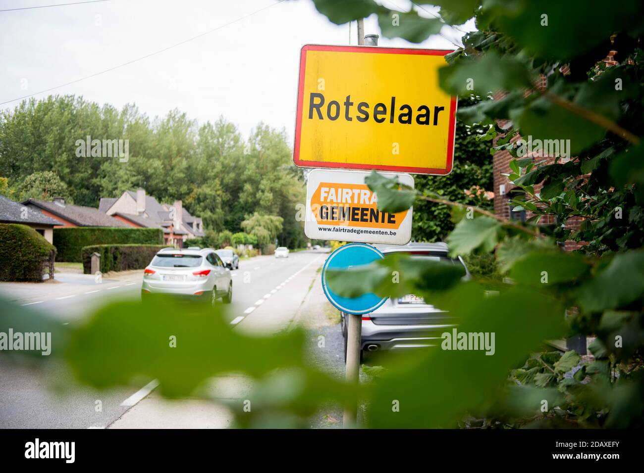 Abbildung zeigt den Namen der Gemeinde Rotselaar auf einem Straßenschild, Dienstag, 28. August 2018. BELGA FOTO JASPER JACOBS Stockfoto