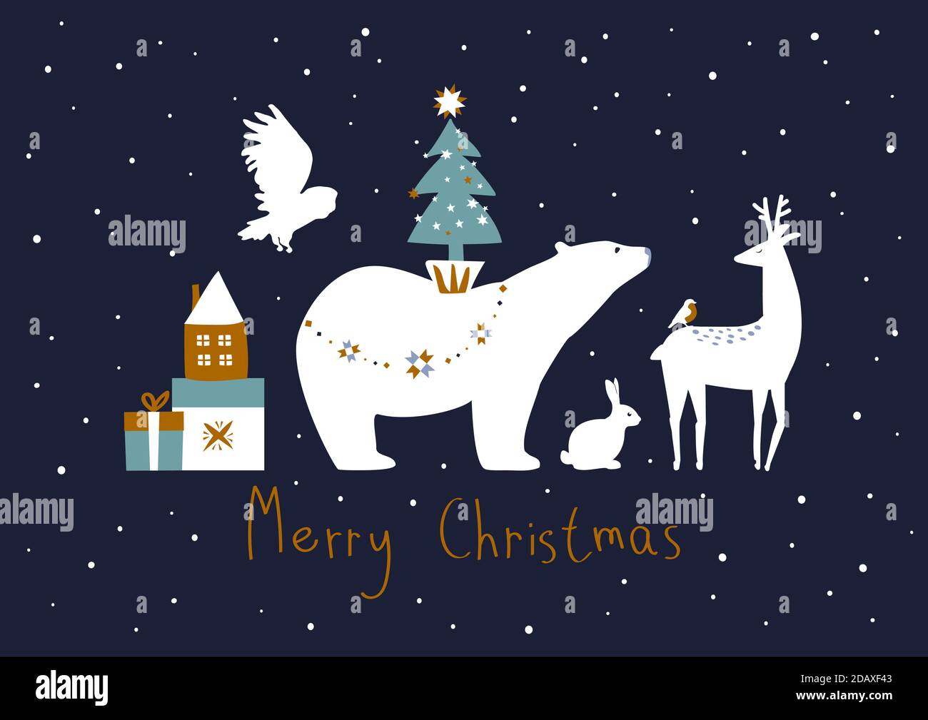 Frohe Weihnachten! Karte mit einem Eisbären Stock Illustration. Arktis, Tier, Kunst, Bär, Feier Stock Vektor