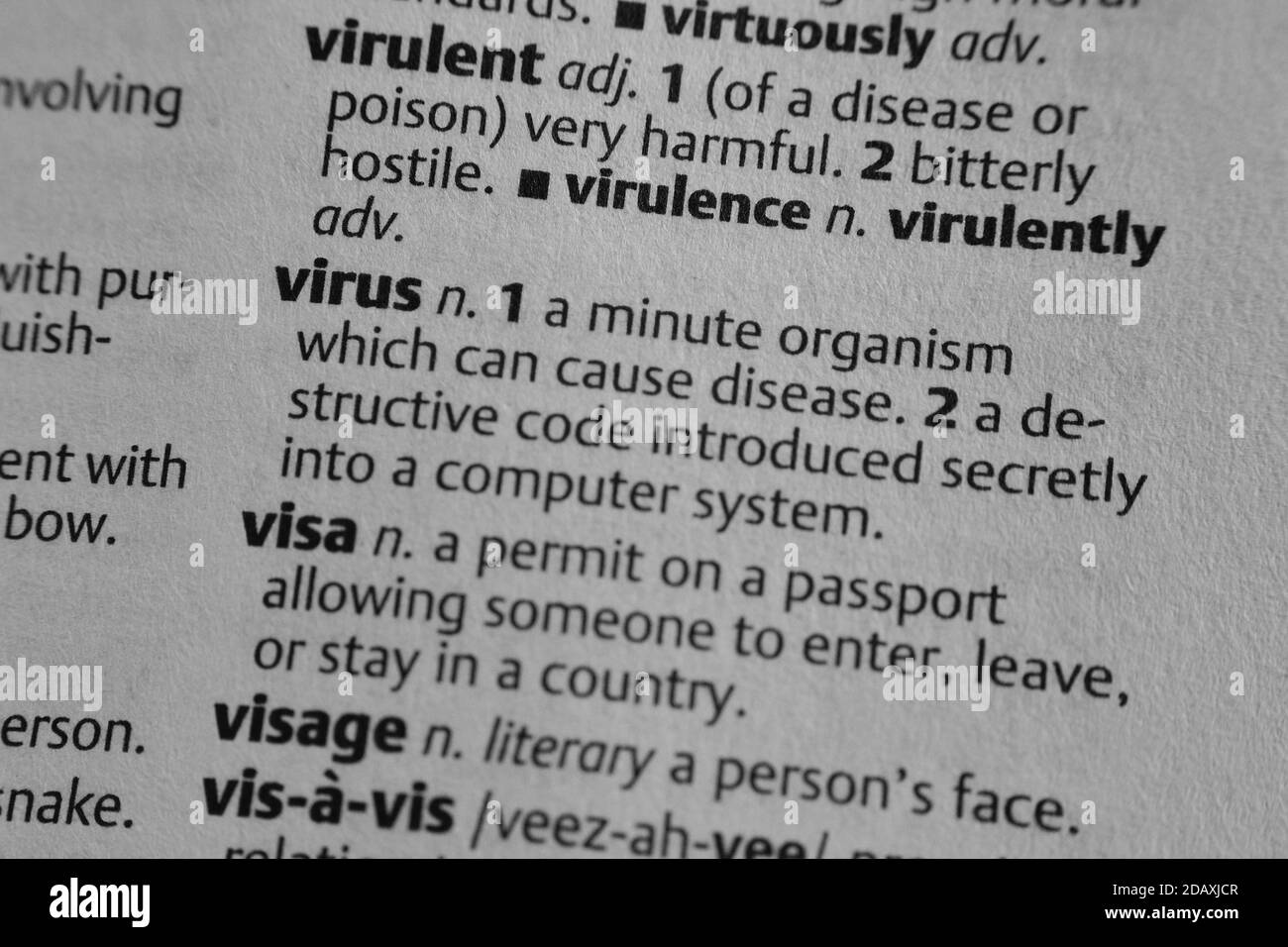Virus im Wörterbuch Stockfoto