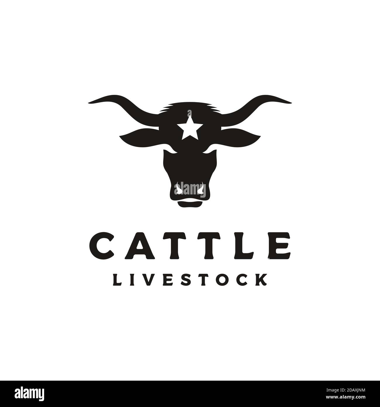 WESTERN Bull Cow Buffalo Head Silhouette mit Stern-Logo-Design Stock Vektor