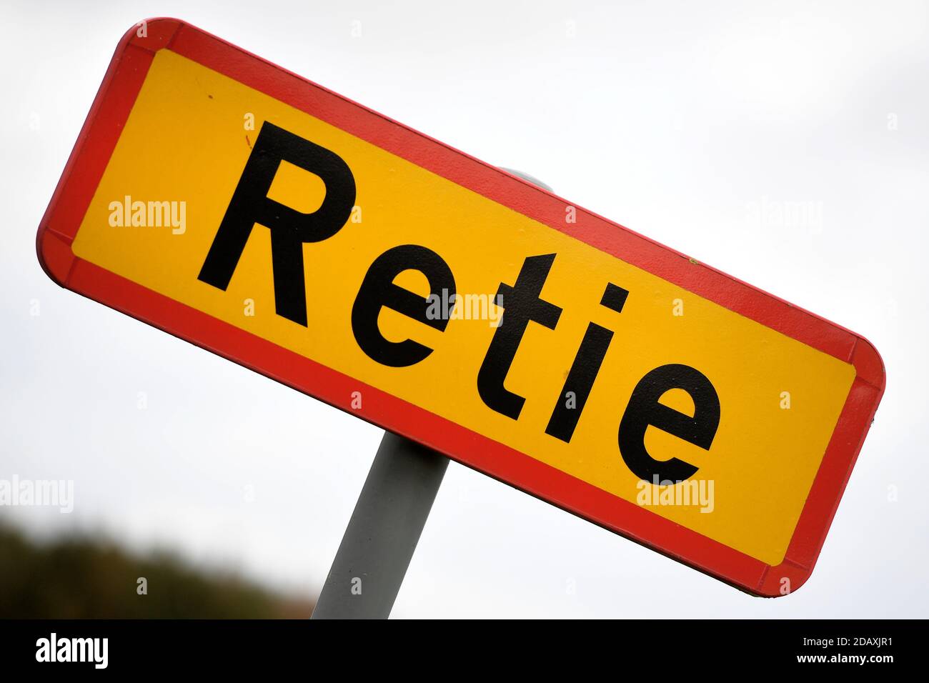 Abbildung zeigt den Namen der Gemeinde Retie auf einem Straßenschild, Freitag 21 September 2018. BELGA FOTO YORICK JANSENS Stockfoto
