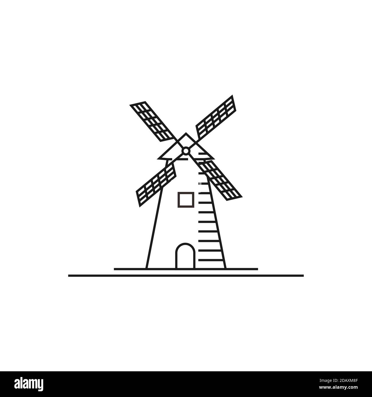 Minimalistische Linie Art Creek und Windmill Farm Logo Design Stock Vektor