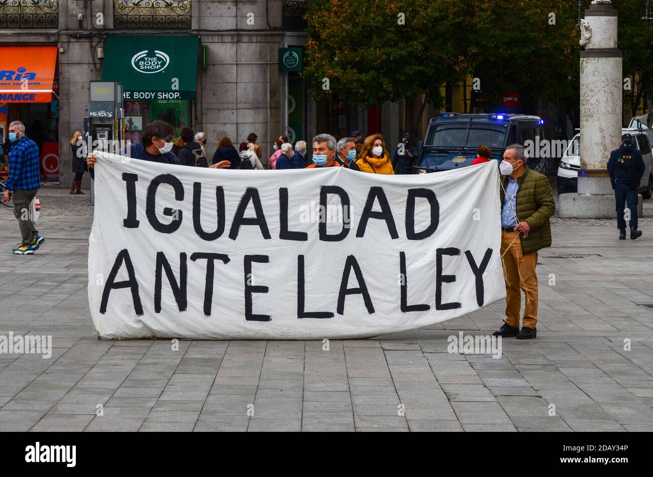 Antifeministischer Protest in Madrid, Spanien am 15. November 2020 Stockfoto