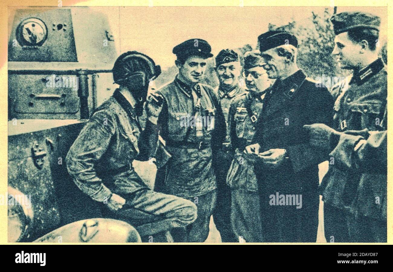 Die Begegnung deutscher und sowjetischer Soldaten während der Besetzung Polens im September 1939. Die Besetzung Polens durch Nazi-Deutschland und den Sowjet Stockfoto