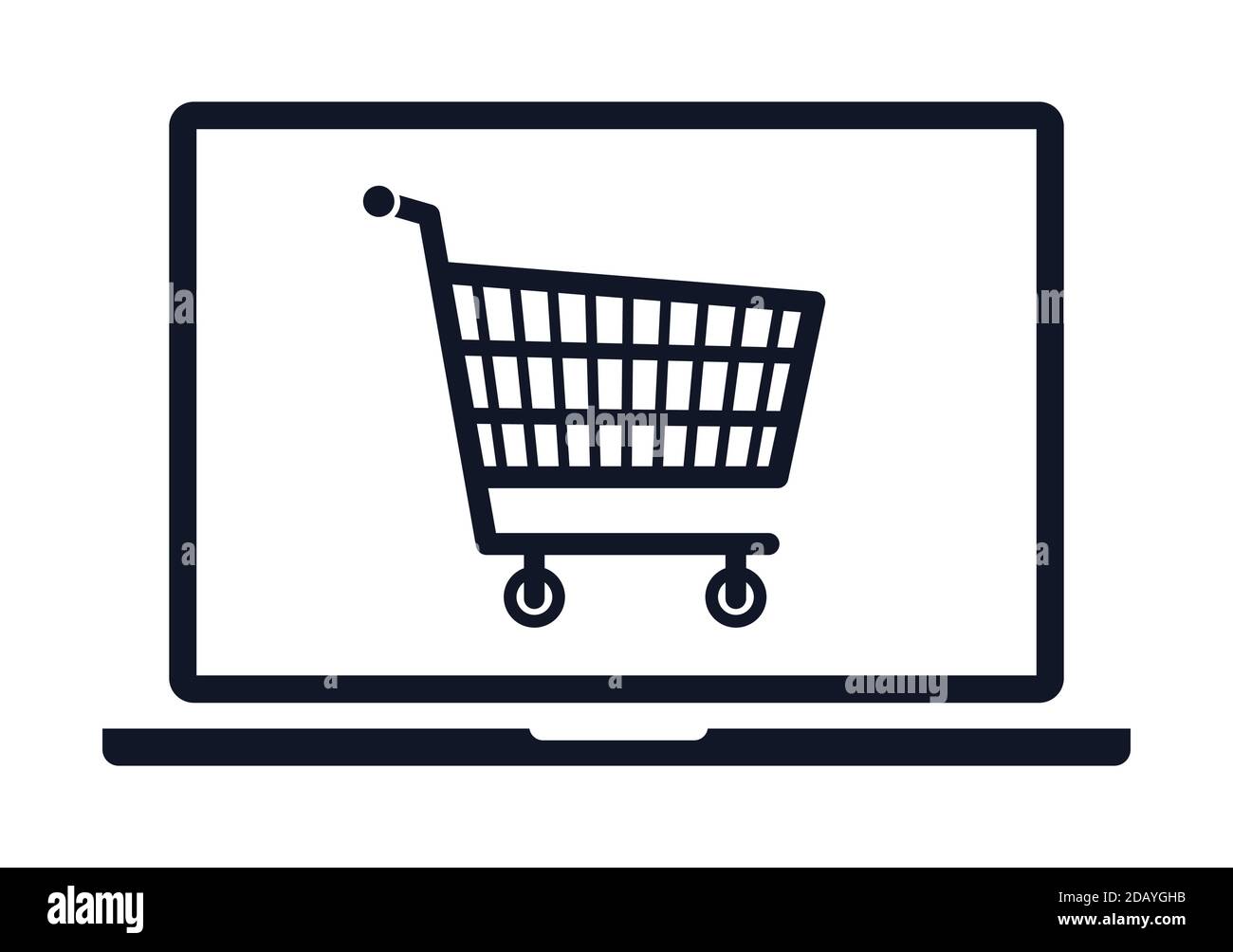 Laptop-Computer mit Einkaufskorb auf dem Display-Symbol. Online-Shopping Vektor Illustration Symbol. Stock Vektor