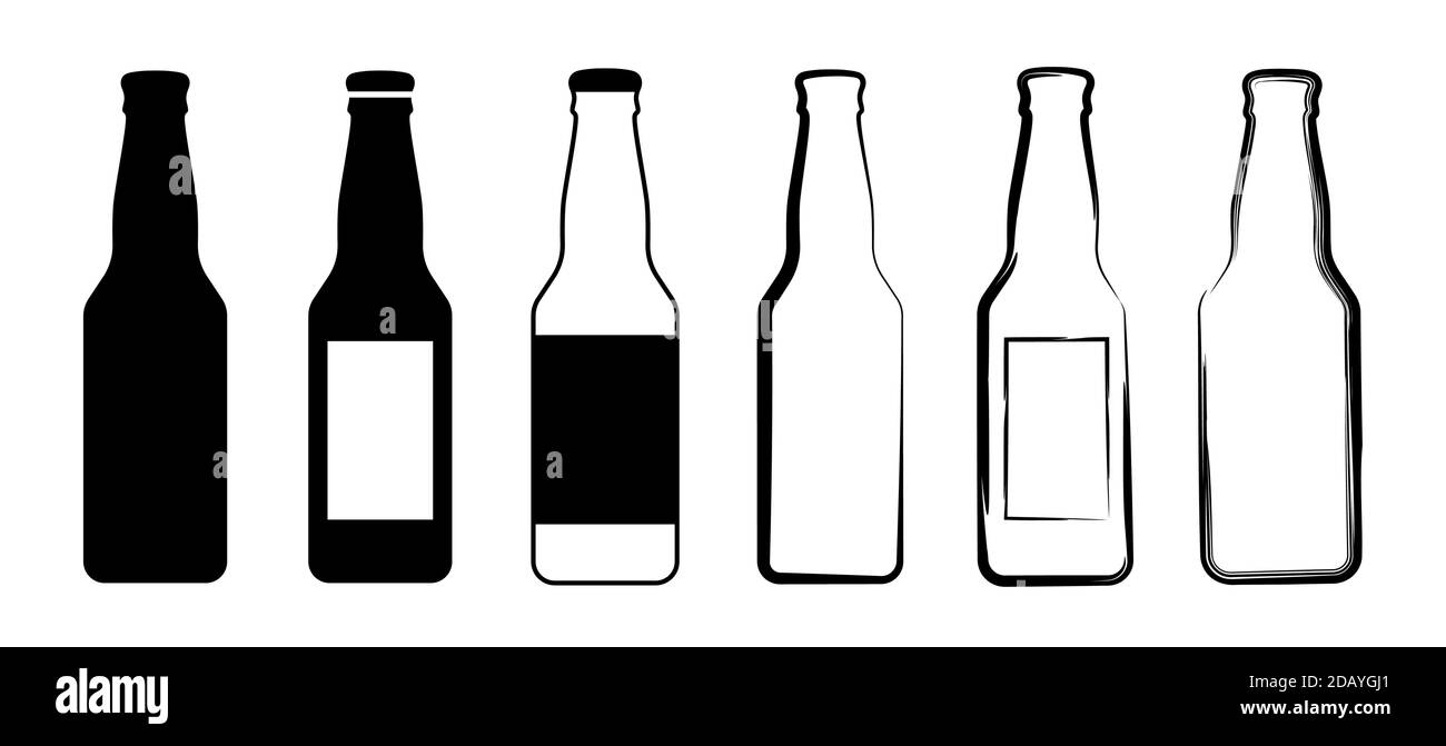Flaschensymbole oder Symbole für Bier oder anderes Getränk mit Verschiedene Kunststile Stock Vektor