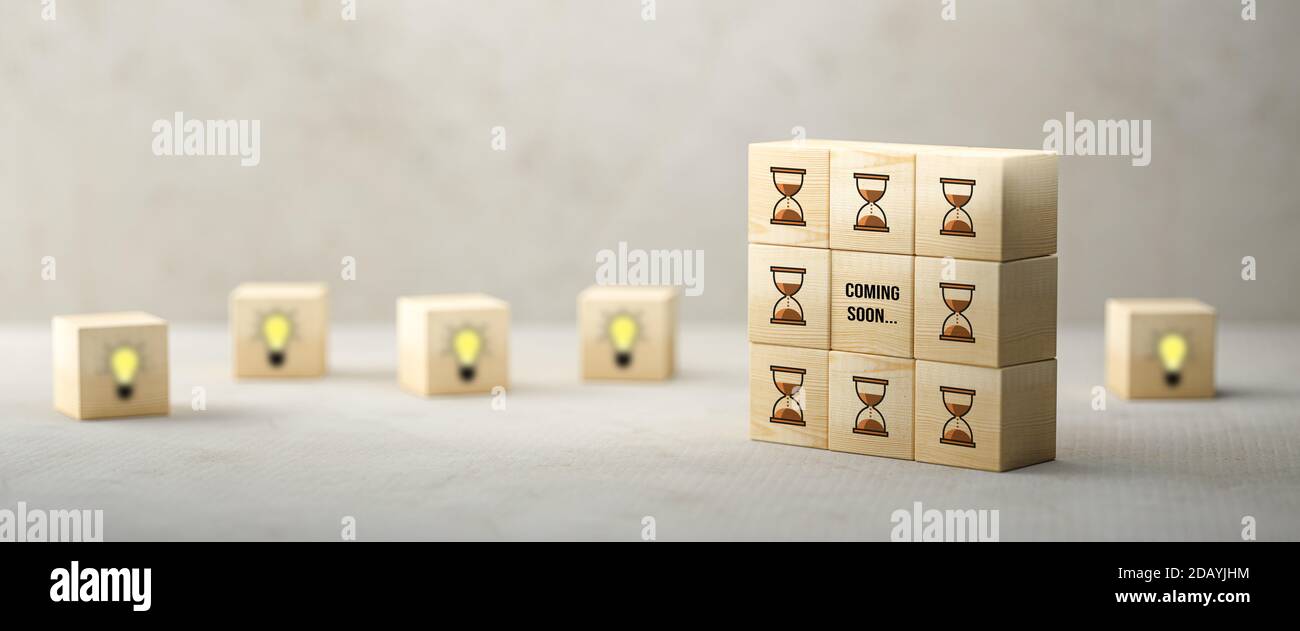 Würfel zeigen eine Brainstorming-Sitzung auf Papieroberfläche und Beton Hintergrund - 3d-Illustration Stockfoto