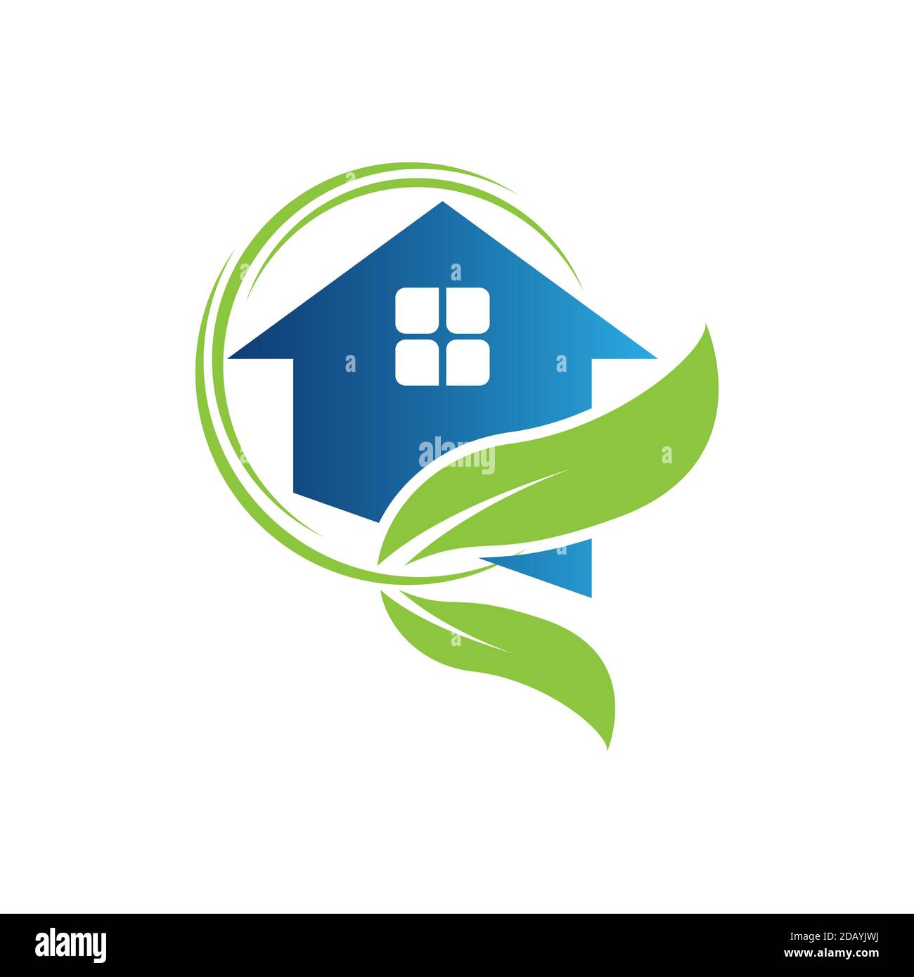 Hausschild mit grünem Blatt, Vektorgrafik.EPS 10 Stock Vektor