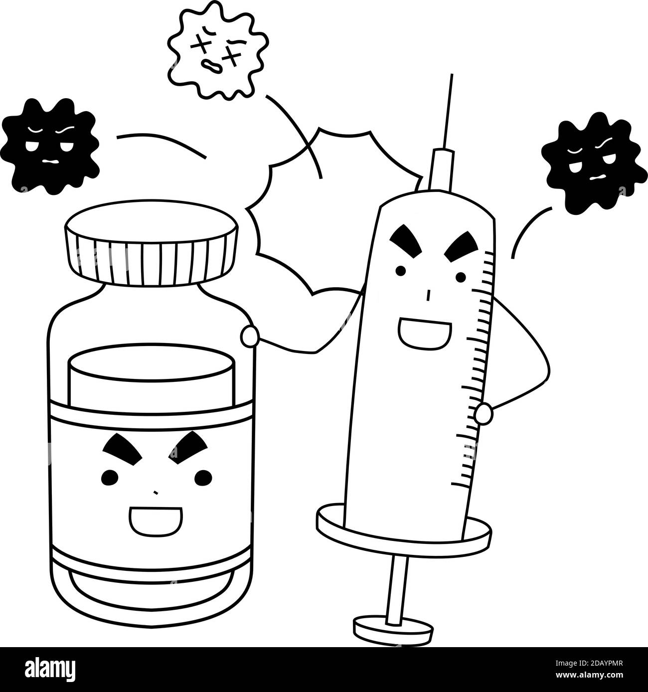 Dies ist eine Illustration von Monochrome niedlichen Virus Präventivimpfstoff Einspritzung Stock Vektor