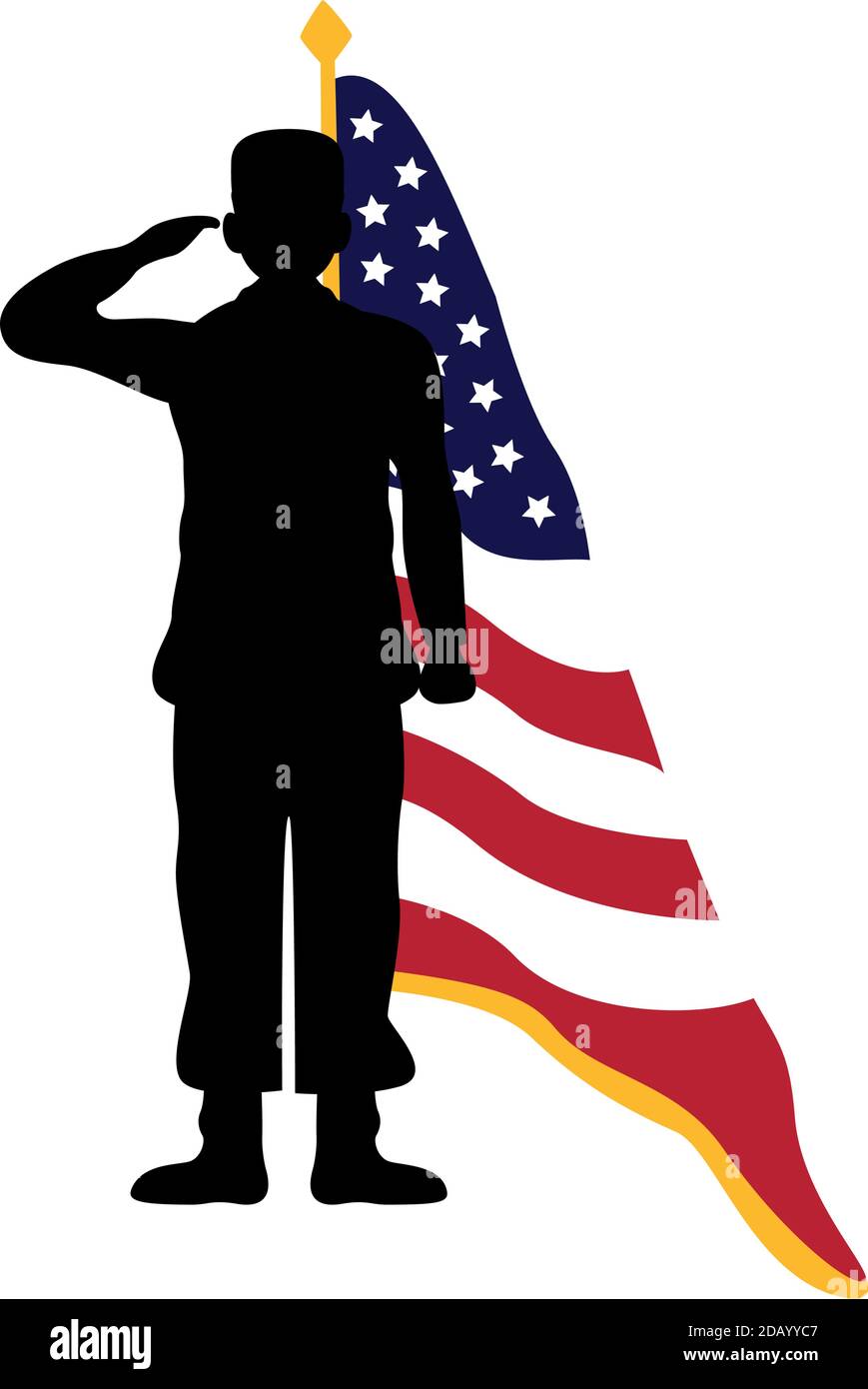 offizier militärische Silhouette mit usa-Flagge in Pole-Vektor-Illustration Design Stock Vektor