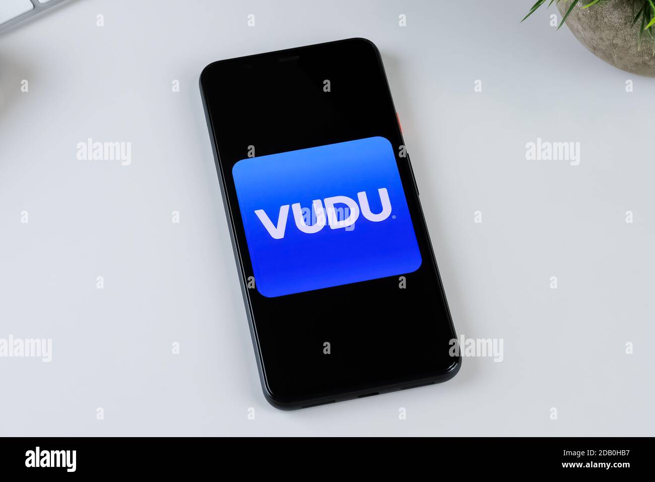 Vudu App-Logo auf einem Smartphone-Bildschirm. Stockfoto