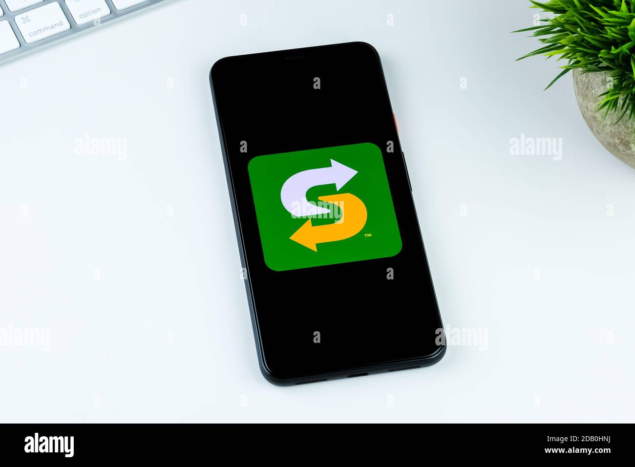 SUBWAY App-Logo auf einem Smartphone-Bildschirm. Stockfoto