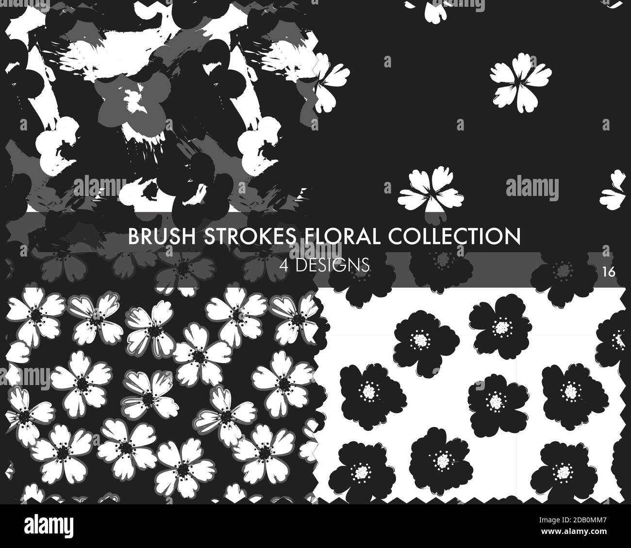 Florale Pinselstriche nahtlose Musterkollektion enthält 4 Designs für Modedrucke, Grafiken, b Stock Vektor