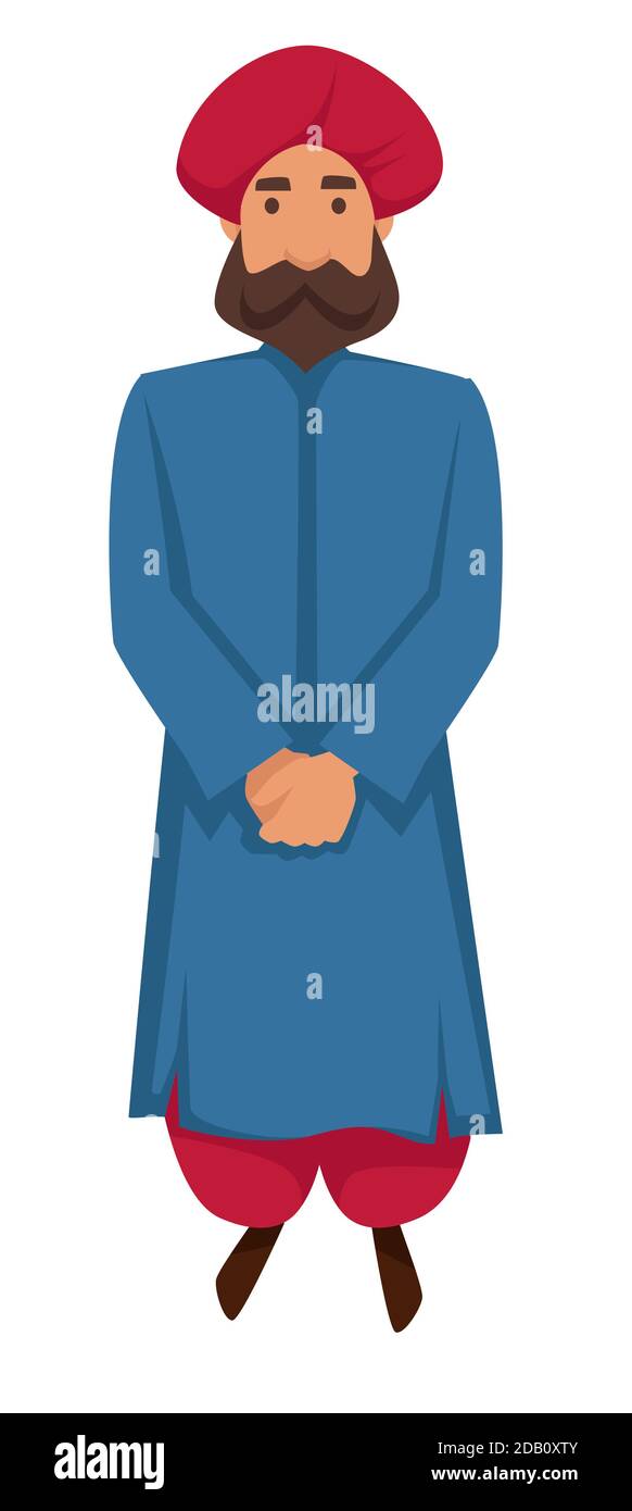 Indischer Mann in traditioneller Kleidung und Turban isoliert männlichen Charakter Stock Vektor