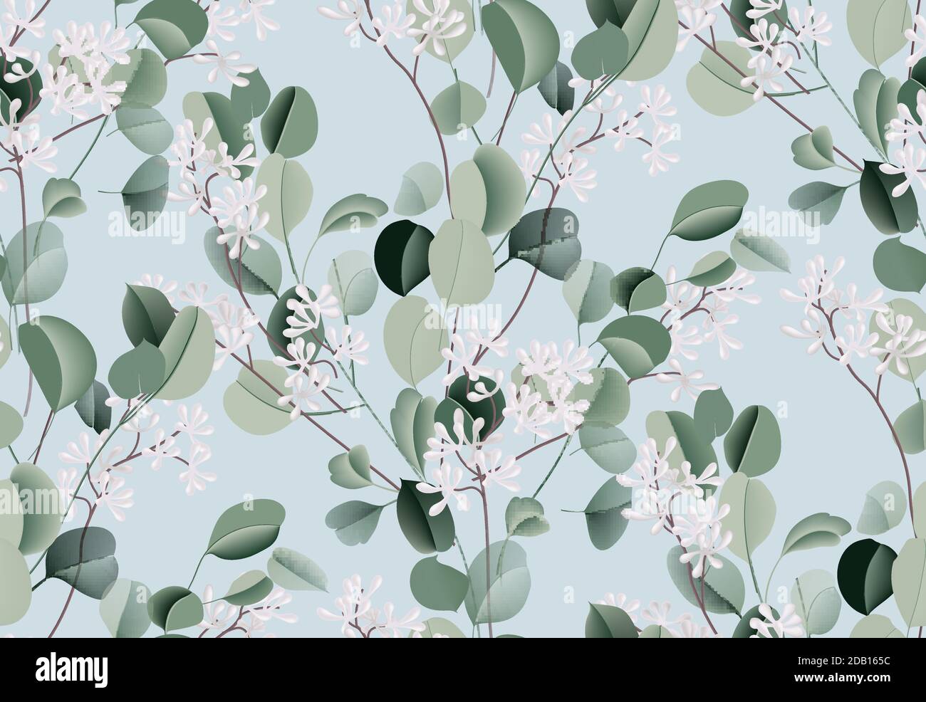 Eukalyptus Aquarell Blatt nahtlose Muster, immergrüne Pflanze, botanische Illustration, Dollar Silberblume. Blaugrüne Hochzeitstextur. Tropische Bouqu Stock Vektor