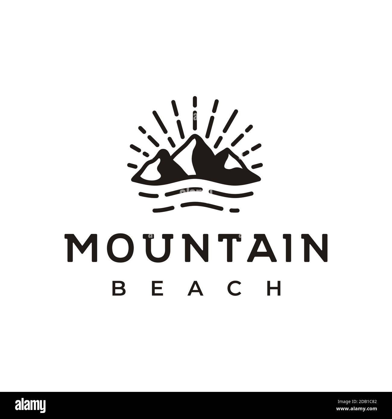 Vintage Hipster Mountain, Sea and Sun Adventure Travelling Logo Design Stock Vektor